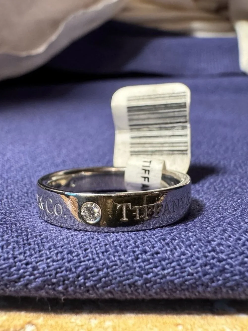 Tiffany & Co. 950 Platinum 3 Diamond Wedding Band  Ring - Size 7.5